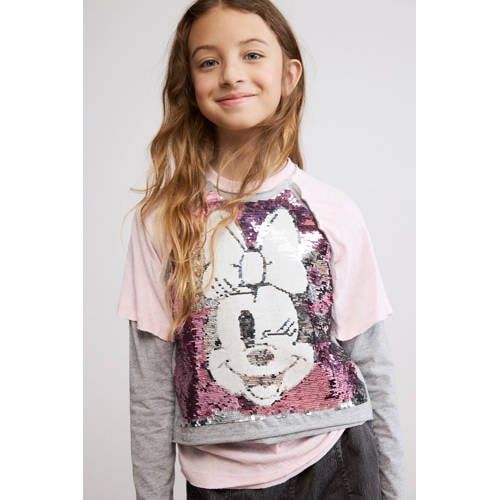 Desigual Minnie Mouse longsleeve met pailletten - lichtroze