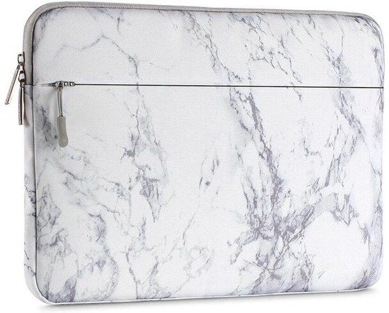 Luxe Laptophoes Marmerlook Wit met Buitenvak 13 inch Ritssluiting