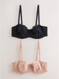 Next - Dames - Set van 2 verstelbare strapless beha's met kant en zonder vulling - Zwart