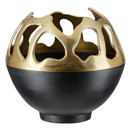 GILDE Windlicht Branca van aluminium - goud/zwart - hoogte 25cm x Ø 26cm - Tafellamp