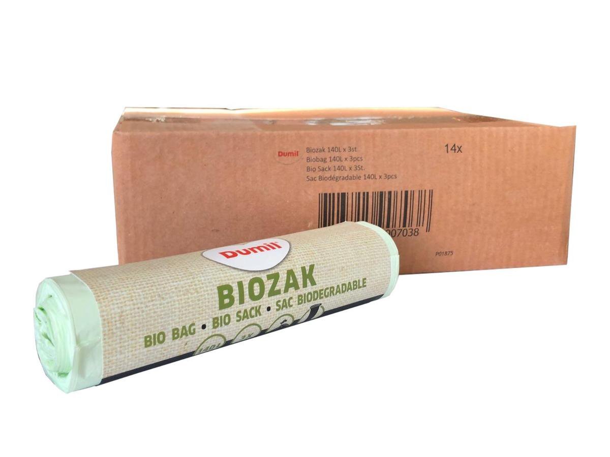 Dumil Biozakken 140 liter groen 70x125 cm composteerbaar - Doos 14 rol à 3 zakken