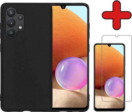 Samsung Galaxy A32 5G Case - Silicone Cover with Screen Protector - Black