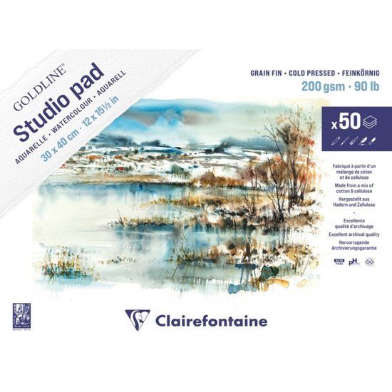 Clairefontaine Goldline Studio Pad Aquarel 200 gram cold pressed 30 x 40 cm - 50 vellen