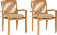 vidaXL Tuinstoelen met kussens - 2 stuks - Massief teakhout - Beige