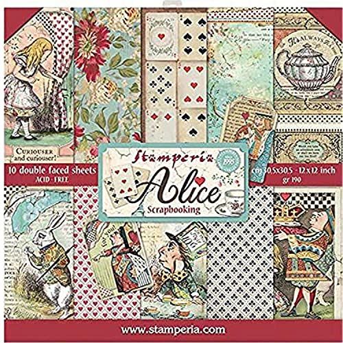 STAMPERIA SBBL52 papierblok 10 vellen dubbelzijdig Alice, meerkleurig, 30,5 x 30,5 inch (30,5 x 12 inch)