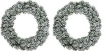 Decoris 2x stuks couronnes de Noël/couronnes de sapin vertes avec neige 35 cm