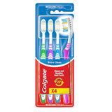 Colgate Extra Clean tandenborstel, gemiddelde hardheid, verpakking 2 + 2, dieptereiniging, houdt de tanden gezond, tongreiniger, verwijdert bacteriën die een slechte adem veroorzaken, meerkleurig