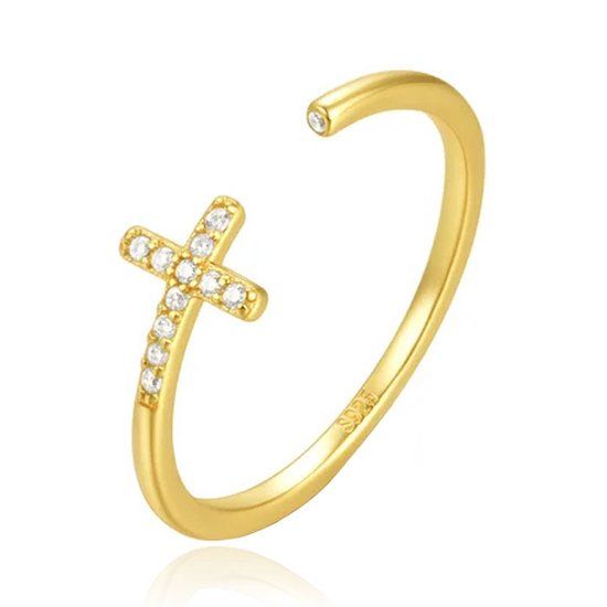 Elenza AMS Elenza .925 Ring met Kruis en Zirkonia - 18k plated
