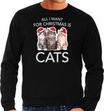 Bellatio Decorations Katten Kitten Kersttrui sweater - All I want for Christmas is cats - zwart - voor heren - Kerstkleding L