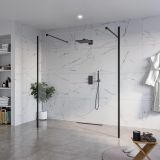 Fortifura Galeria Vrijstaande Inloopdouche - 180x200cm - helder - antikalk - 8mm veiligheidsglas - 2 zijwanden - 30cm - wandsteunen en hoekprofielen - mat zwart