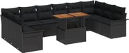 vidaXL Tuinbank - Set - 9 - st - Zwart - Poly - rattan