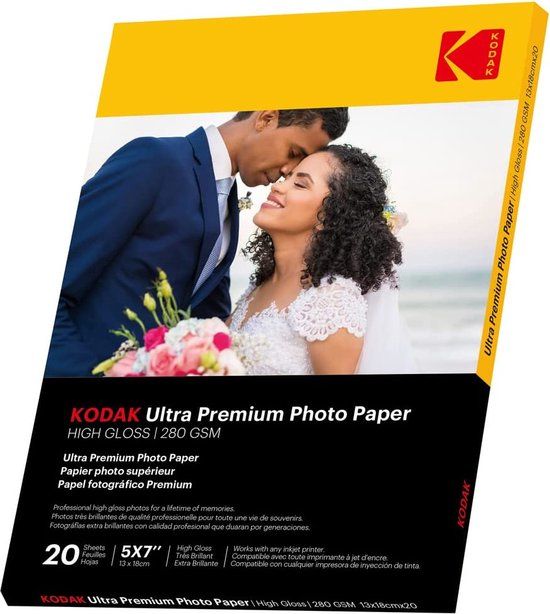 Kodak 20 vellen fotopapier 280 g/m², glanzend, 13 x 18 cm, inkjet