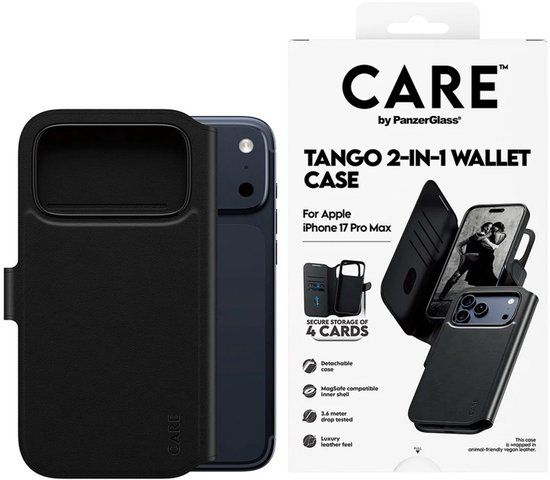 PanzerGlass CARE by PanzerGlass Tango 2 in 1 Wallet Case geschikt voor MagSafe geschikt voor iPhone 17 Pro Max - Black