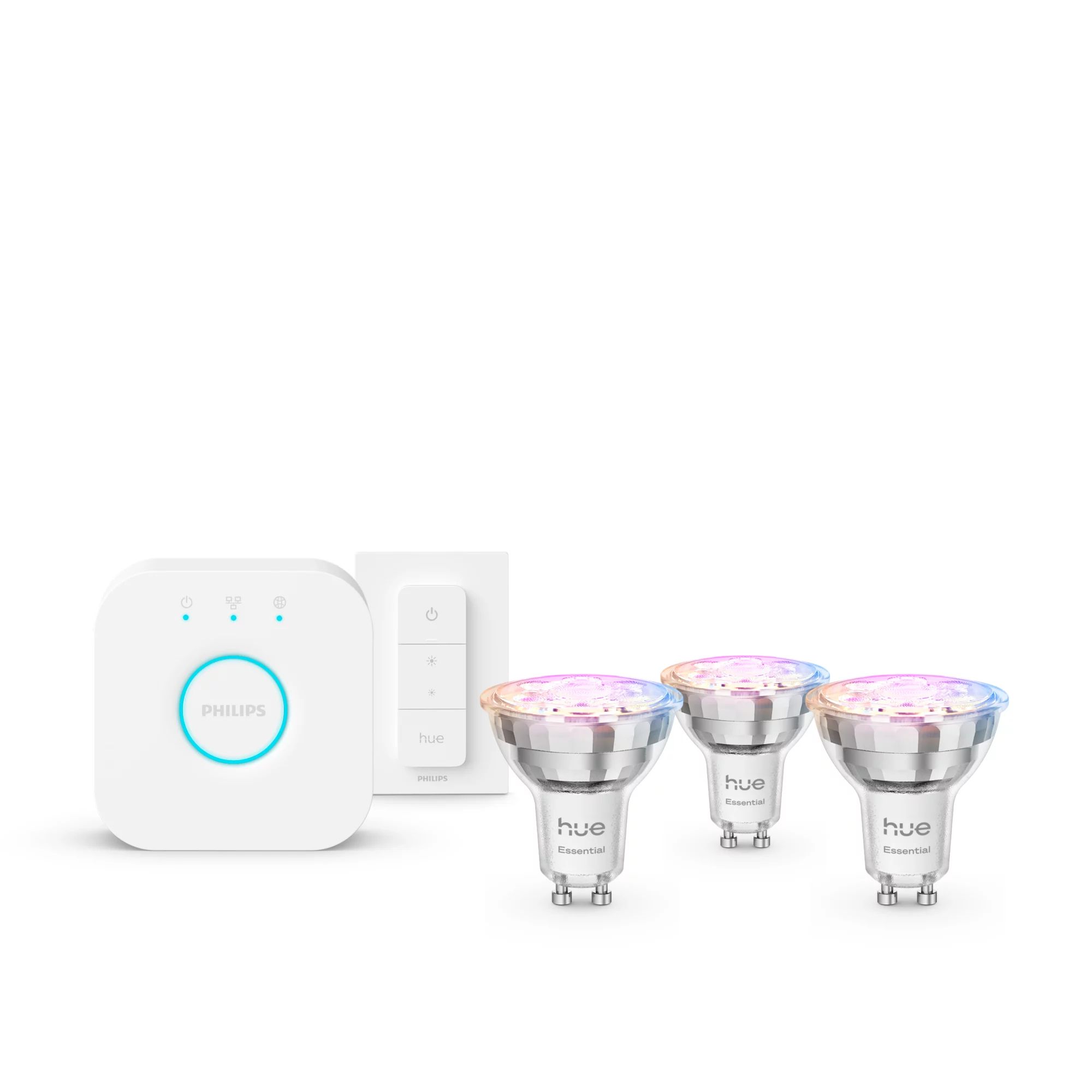 Philips Hue Essential Starter Kit - Smart GU10 Bulbs, Bridge, and Dimmer Switch