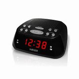 HAEGER Snooze Digitale wekkerradio met sluimer/slaapfunctie, dubbel alarm, 20 zendergeheugen (10 FM / 10 am), rood led-display voor eenvoudig bekijken.