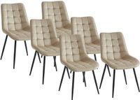 Vente-unique Set van 6 gewatteerde stoelen - Velours en zwart metaal - Beige