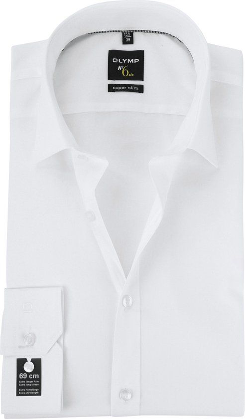 OLYMP No. Six Super Slim Fit Overhemd - Mouwlengte 7 - Wit - Maat 37