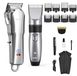 Tondeuse à cheveux sans fil et tondeuse avec lame en T – Rechargeable – Lame en acier inoxydable – Longueur de coupe jusqu'à 0,5 mm – USB-C – 85 minutes d'autonomie – Set argenté