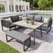 FloraGrace Ensemble de salon 6-8 personnes - Modulaire et résistant aux intempéries - Pour jardin et terrasse - PE-rotin et métal - Gris