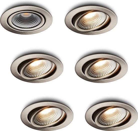 Ledisons LED-inbouwspot Vivaro set 6 stuks RVS - Ø85 mm - 2200K (flame-wit) - 90 lumen - 1 Watt - IP54