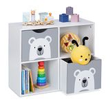Relaxdays Kinderkast beer, 2 lades, 2 open vakken, 48 x 60 x 24,5 cm, wit/grijs