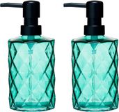 Berilo Diamond zeeppompje/dispenser - 2x - groen transparant - glas - 18 x 7 x 9 cm - 410 ml