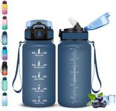 Unyqoos® Bouteille d'eau pour enfants avec paille et marqueur de temps, Bleu, 0,5 l