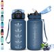 Unyqoos® Bouteille d'eau pour enfants avec paille et marqueur de temps, Bleu, 0,5 l