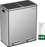 Holland Connections Poubelle, Système de tri des déchets avec 2 seaux intérieurs en plastique, 2 poubelles à pédale de 30 L, poubelle à pédale, avec poignées, Argent