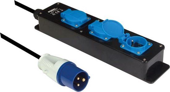 Perel Stekkerdoos - 3 stopcontacten - 3m kabel - Zwart/Blauw - IP44