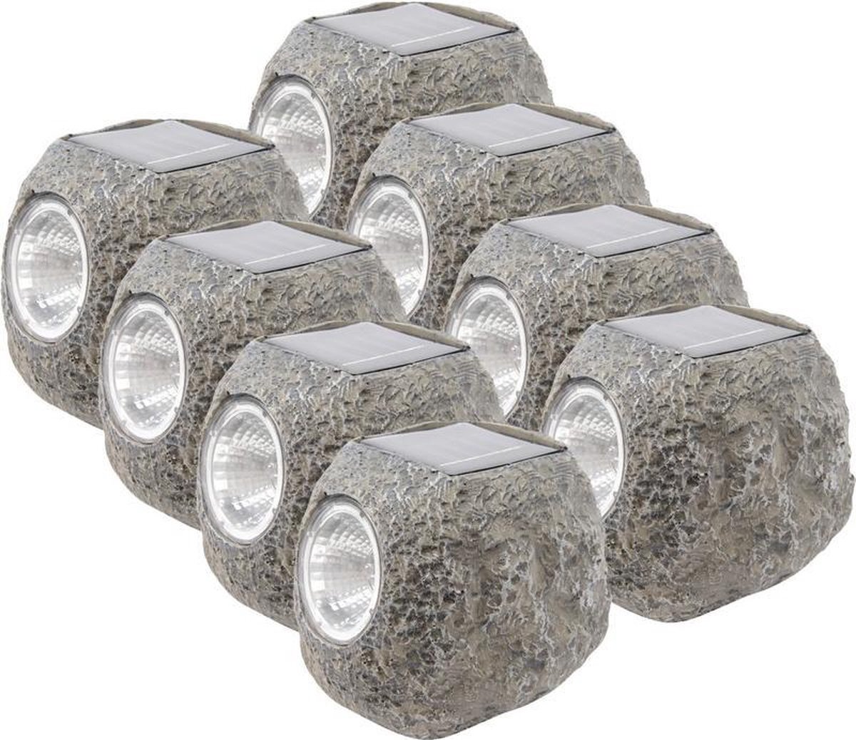 Lumineo 8x Buiten/tuin LED stenen spots solar verlichting 10 cm - Tuinverlichting - Tuinlampen - Steen solarlampen op zonne-energie