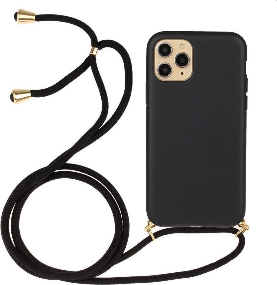 iPhone 12 Mini Hoesje Flexibel TPU Back Cover met Koord Zwart