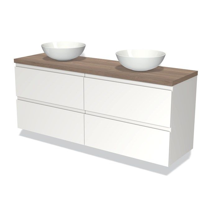 Maxaro Badkamermeubel Modulo Plato 160cm Mat Wit 4 Lades Greeploos Middenbruin Eiken