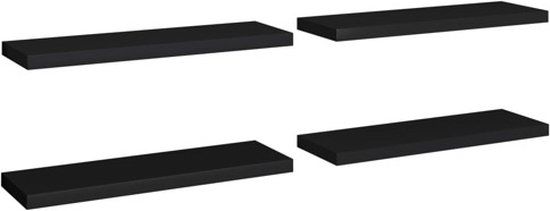 vidaXL Zwevende Wandschappen - Set van 4 - Zwart - 80x23,5x3,8 cm - MDF