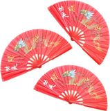 Merkloos Handwaaier - 4x stuks - rood - Tai Chi waaier draak - polyester