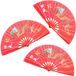 Merkloos Handwaaier - 4x stuks - rood - Tai Chi waaier draak - polyester