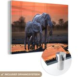 MuchoWow® Glass Painting 180x120 cm - Elephant - Acrylic Glass - Sunset - Orange