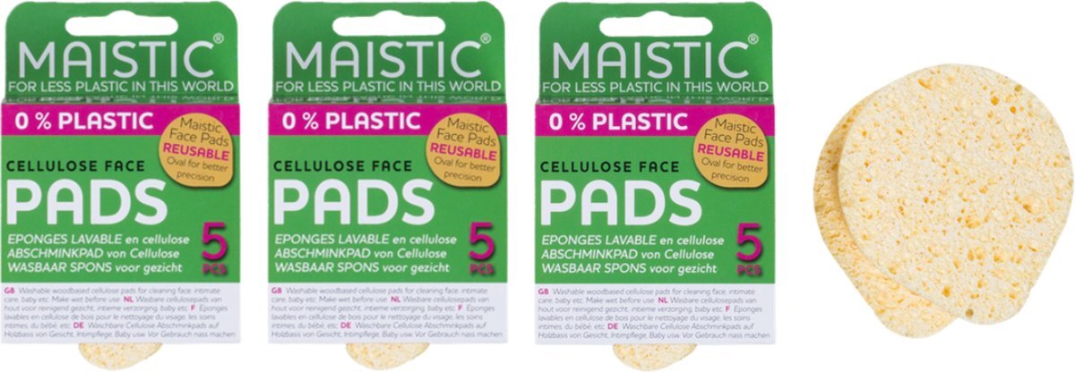 Maistic Maistic® | 15 x Plasticvrij Herbruikbare Cellulose Face Pads | 100% Biobased | gezichtreinigingssponsjes