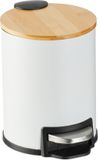 Relaxdays Pedaalemmer 3 liter - Softclose - Bamboe Deksel - Wit