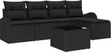 vidaXL Tuinbank Set 6-delig Zwart Polyrotan