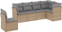 vidaXL 6-delige Loungeset met Kussens, Poly Rattan, Beige