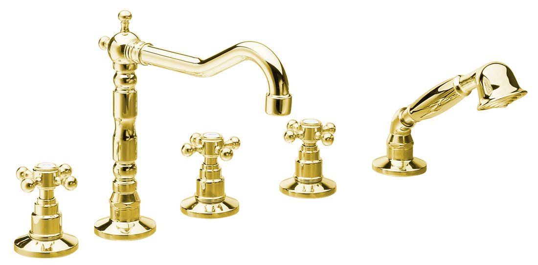 Reitano Rubinetteria ANTEA badrandkraan 5-gaats met Retro uitloop, goud