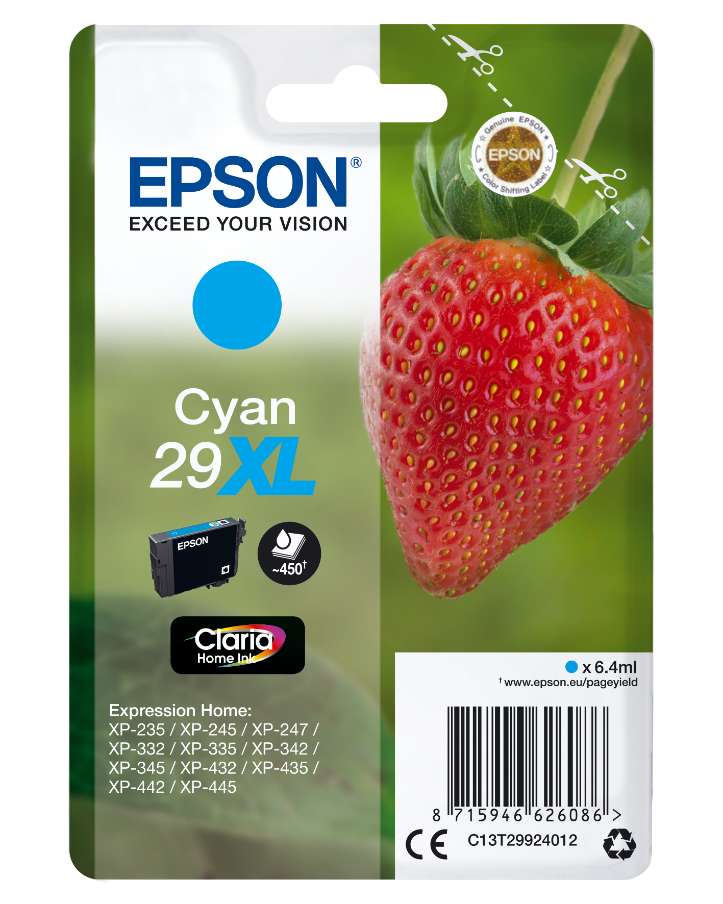 Epson Strawberry Singlepack Cyan 29XL Claria Home Ink single pack / cyaan