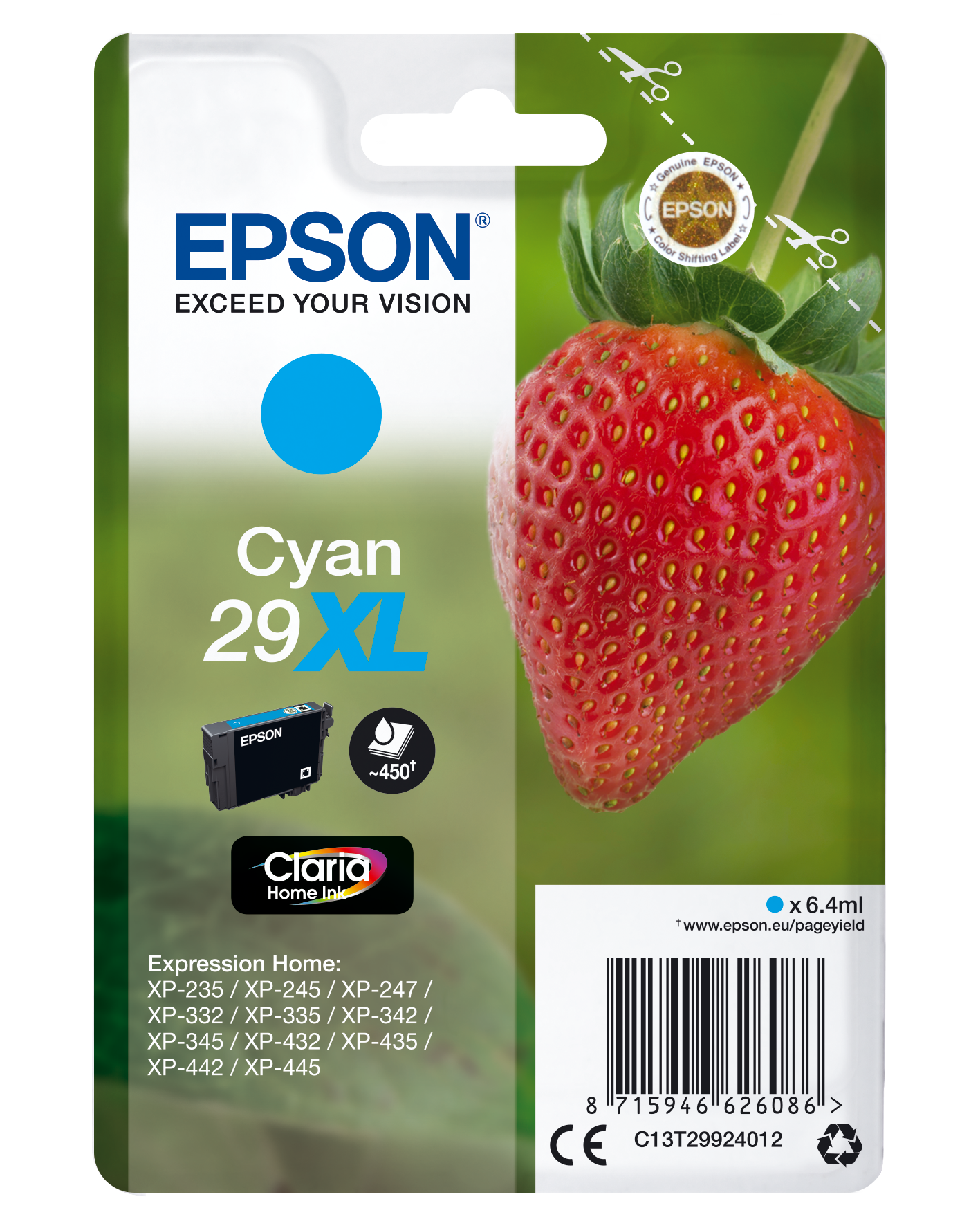 Epson 29XL Cyaan inktcartridge - 450 pagina's - C13T29924022