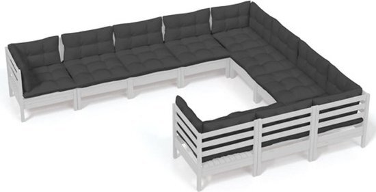 vidaXL 10-delige Loungeset met kussens grenenhout wit