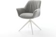 DELIFE Chaise de salle à manger Keila-Flex avec accoudoir piètement croisé large blanc tissu doux avec structure gris pivotant à 360° fonction basculante