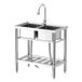 Dubbele spoelbak van roestvrij staal 304, vrijstaand, voor waskeuken en keuken, uittrekbare kraan met warm en koud water, veelzijdig en duurzaam, perfect voor commercieel en privégebruik, 33 x 18 x 30