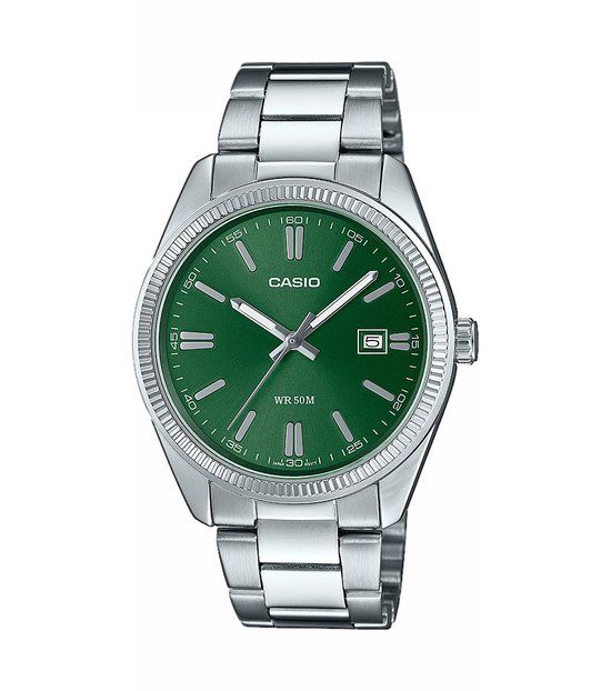Casio MTP-1302PD-3AVEF Heren horloge - 38,5 mm | Groene Wijzerplaat | Zilverkleurig