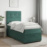 vidaXL Boxspringbed met matras, Donkergroen, 90 x 190 cm, Fluweel
