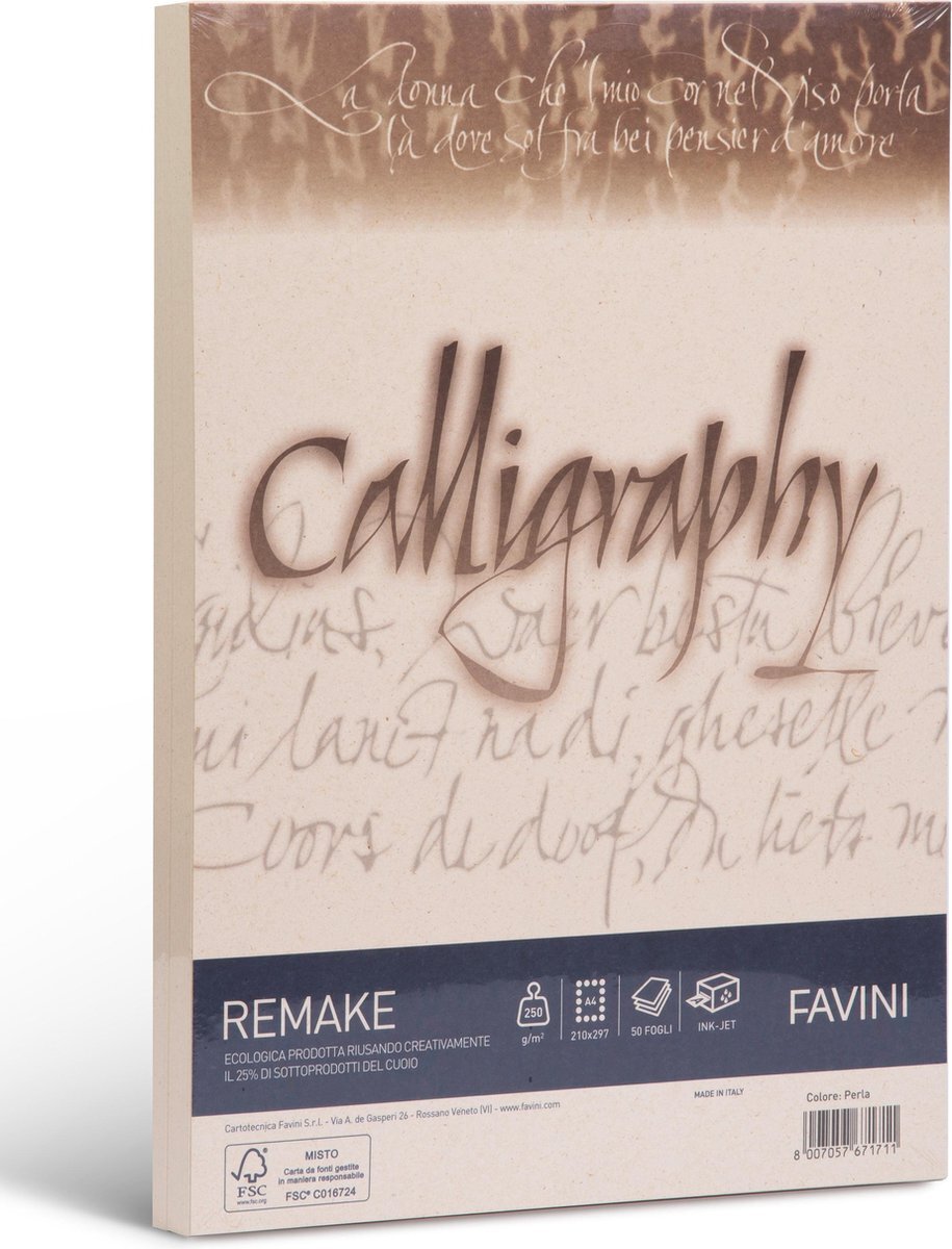 Favini A690564 Calligraphy Nature Remake Parel, 50 kaarten à 250 g/m², A4, ideaal voor uitnodigingen, diplommen, menu, meerkleurig, 21 x 29,7 cm